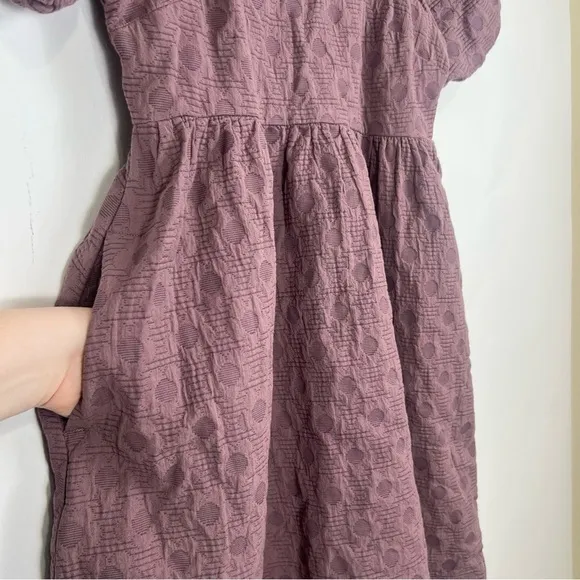 Madewell Floral Quilted Puff-Sleeve Mini Dress in Fig Purple Size Small NWT