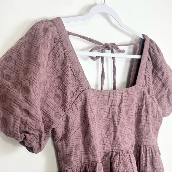 Madewell Floral Quilted Puff-Sleeve Mini Dress in Fig Purple Size Small NWT