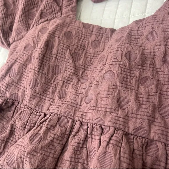 Madewell Floral Quilted Puff-Sleeve Mini Dress in Fig Purple Size Small NWT