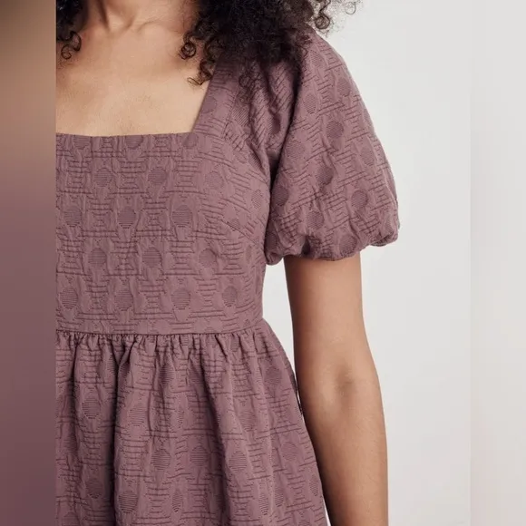 Madewell Floral Quilted Puff-Sleeve Mini Dress in Fig Purple Size Small NWT