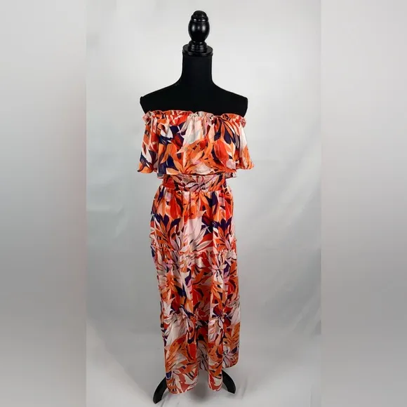 Maxi Dress Sundress Rabbit Rabbit Rabbit off shoulder 14 Petite Red Fuchsia NWT