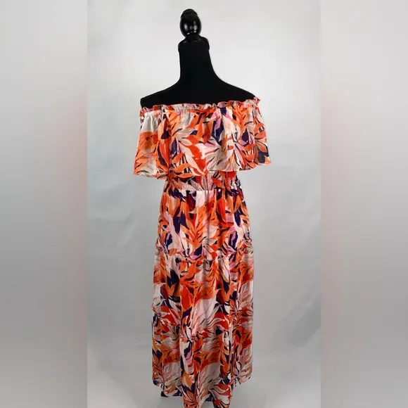 Maxi Dress Sundress Rabbit Rabbit Rabbit off shoulder 14 Petite Red Fuchsia NWT
