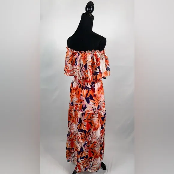 Maxi Dress Sundress Rabbit Rabbit Rabbit off shoulder 14 Petite Red Fuchsia NWT