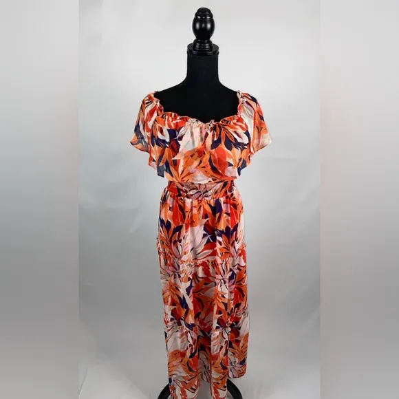 Maxi Dress Sundress Rabbit Rabbit Rabbit off shoulder 14 Petite Red Fuchsia NWT