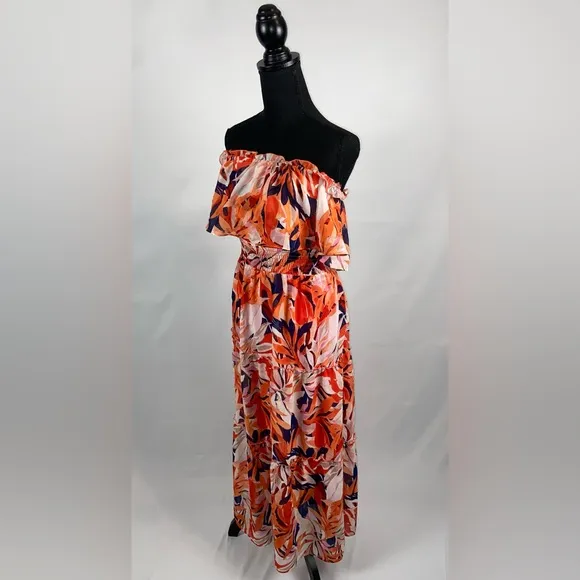 Maxi Dress Sundress Rabbit Rabbit Rabbit off shoulder 14 Petite Red Fuchsia NWT