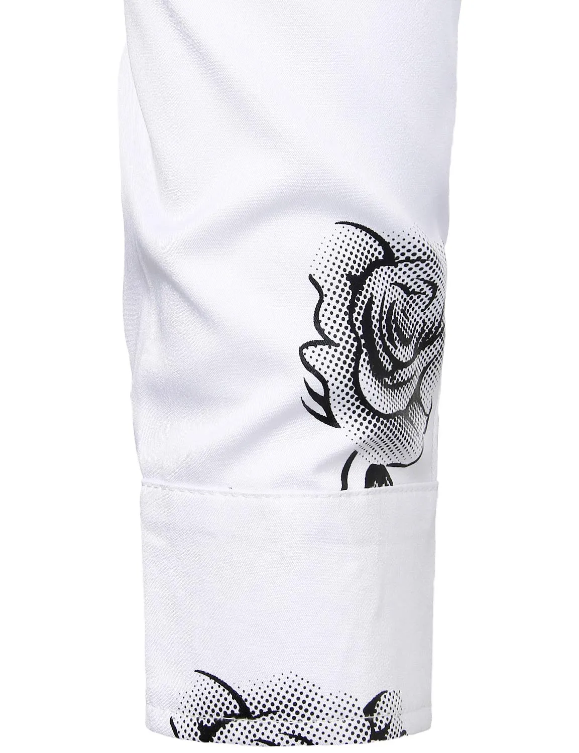 Men's Casual Rose Floral Print Button Up Long Sleeve Shirt