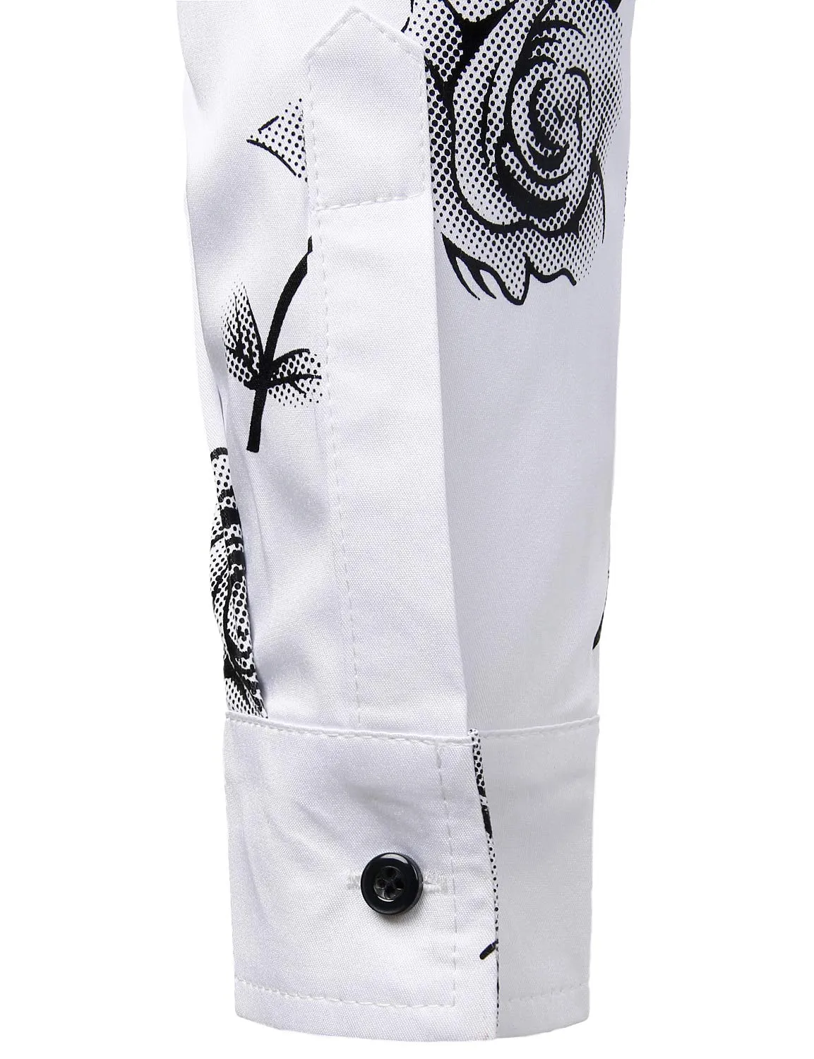 Men's Casual Rose Floral Print Button Up Long Sleeve Shirt