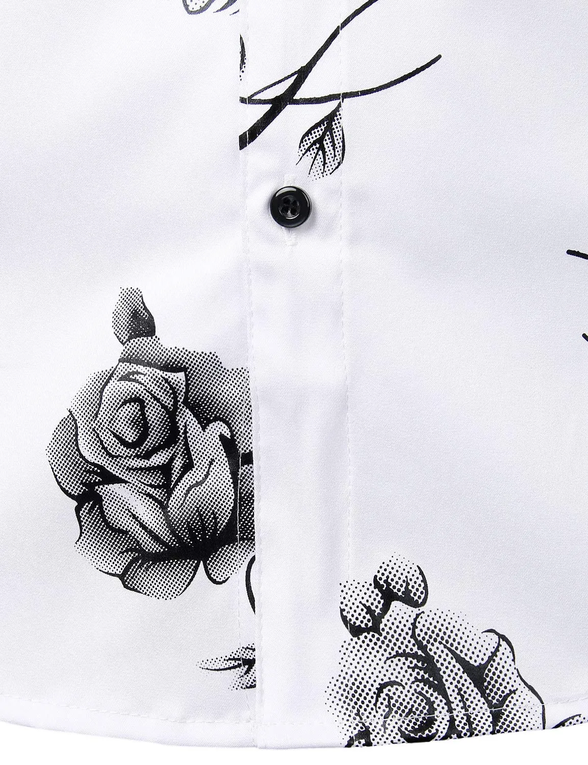 Men's Casual Rose Floral Print Button Up Long Sleeve Shirt