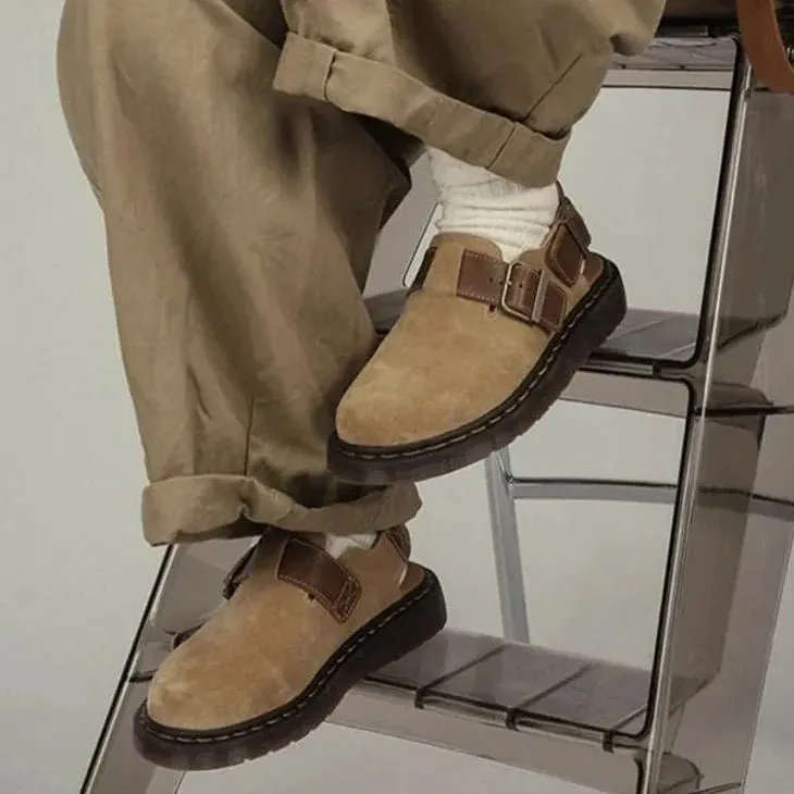 Men's Vintage Summer Closed Toe Leather Sandals with Buckle Strap