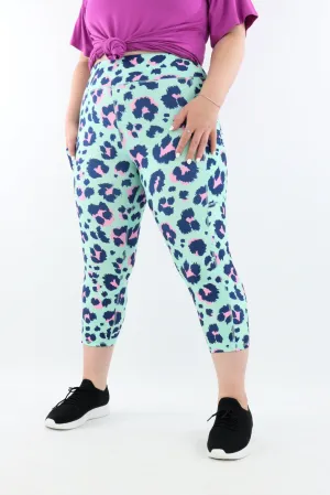 Minty Leopard - Casual - Capri Leggings - Pockets