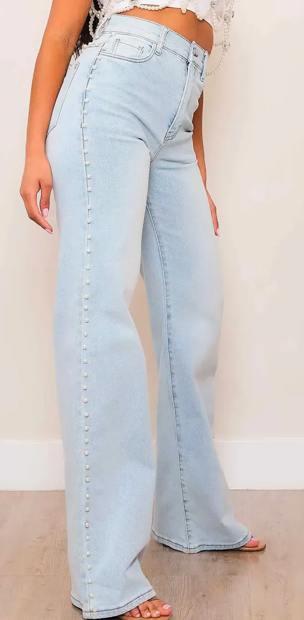 Miu Light High Rise Pearl Jeans