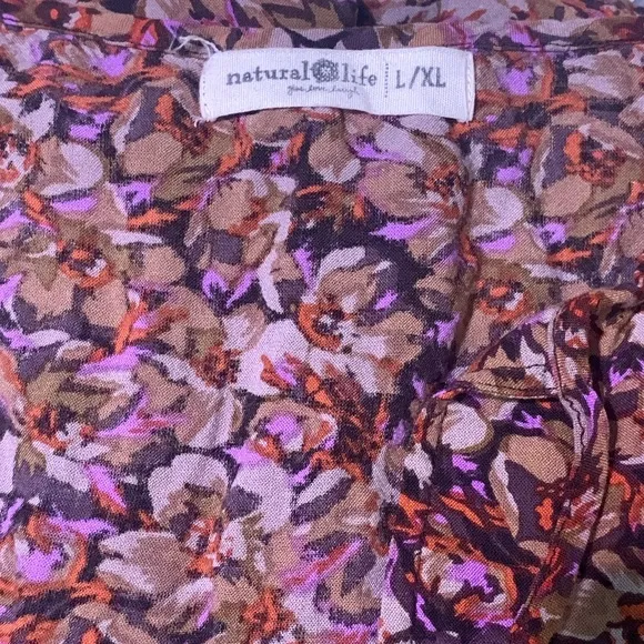 Natural Life Dark Floral Tiered Tie Neck Maxi Dress size L/XL Bohemian Peasant