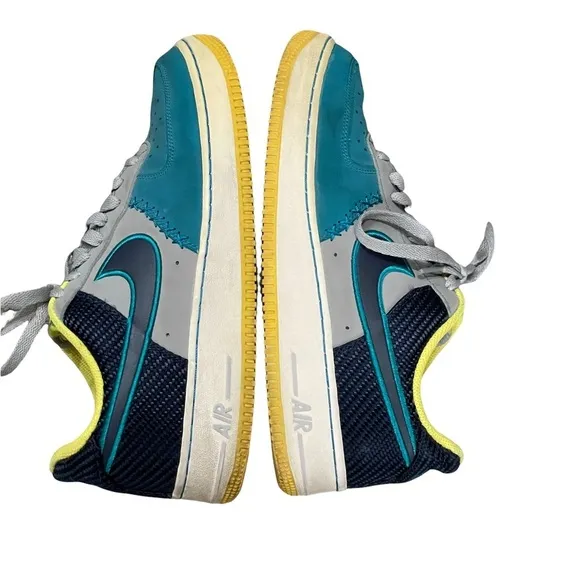 Nike Air Force 1 Sneakers Size 8.5 Wolf Grey Mid Navy Tropical Teal 488298 039