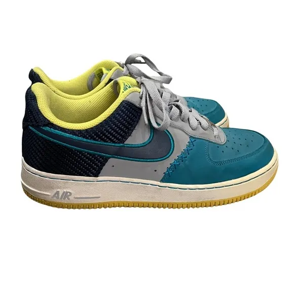 Nike Air Force 1 Sneakers Size 8.5 Wolf Grey Mid Navy Tropical Teal 488298 039