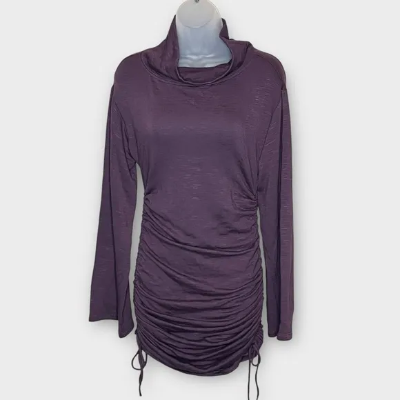 NWT ANTHROPOLOGIE Daily Practice Long Sleeve Ruched Mini Dress Size XS Purple