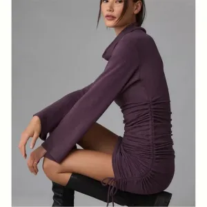 NWT ANTHROPOLOGIE Daily Practice Long Sleeve Ruched Mini Dress Size XS Purple