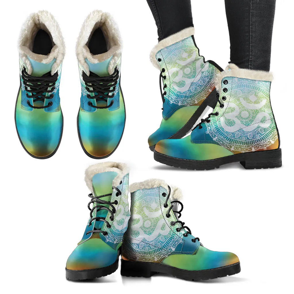 Ohm Mandala Faux Fur Leather Boots