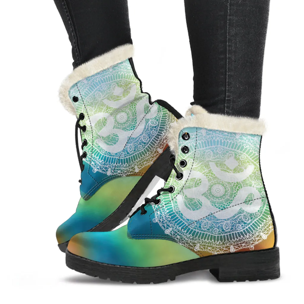 Ohm Mandala Faux Fur Leather Boots