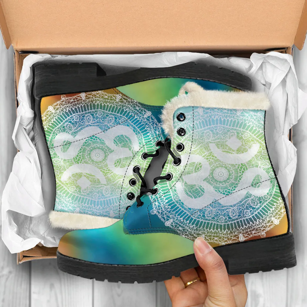 Ohm Mandala Faux Fur Leather Boots