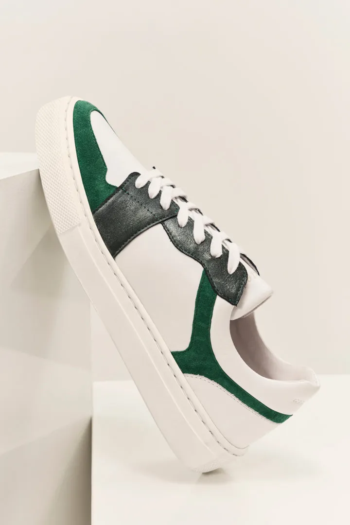 O.JIMBO - Sneakers basses blanches en cuir avec découpes vertes