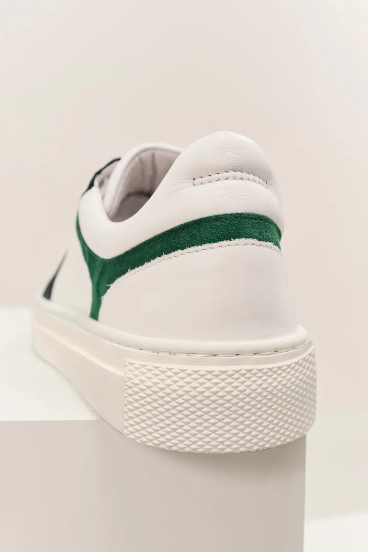 O.JIMBO - Sneakers basses blanches en cuir avec découpes vertes