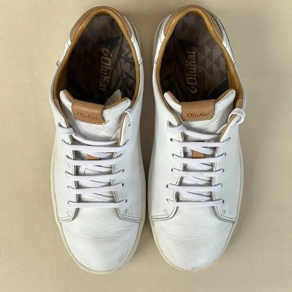 Olukai Lae’ahi Li ‘I’ll Waterproof White Leather Sneakers Size Men’s 8