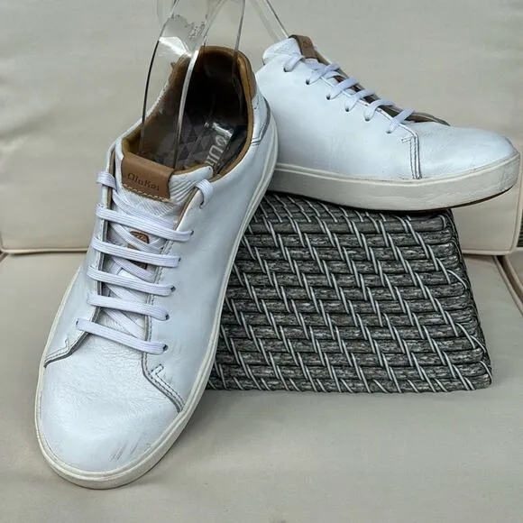 Olukai Lae’ahi Li ‘I’ll Waterproof White Leather Sneakers Size Men’s 8