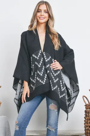 OPEN FRONT SQUARE PATTERN RUANA WRAP KIMONO