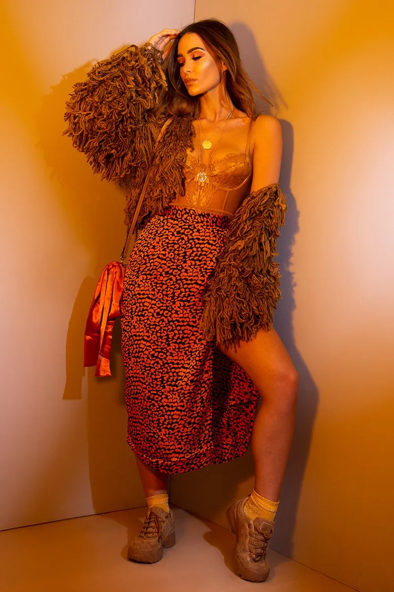 Orange Blue Leopard Print Wrap Skirt - Elloise