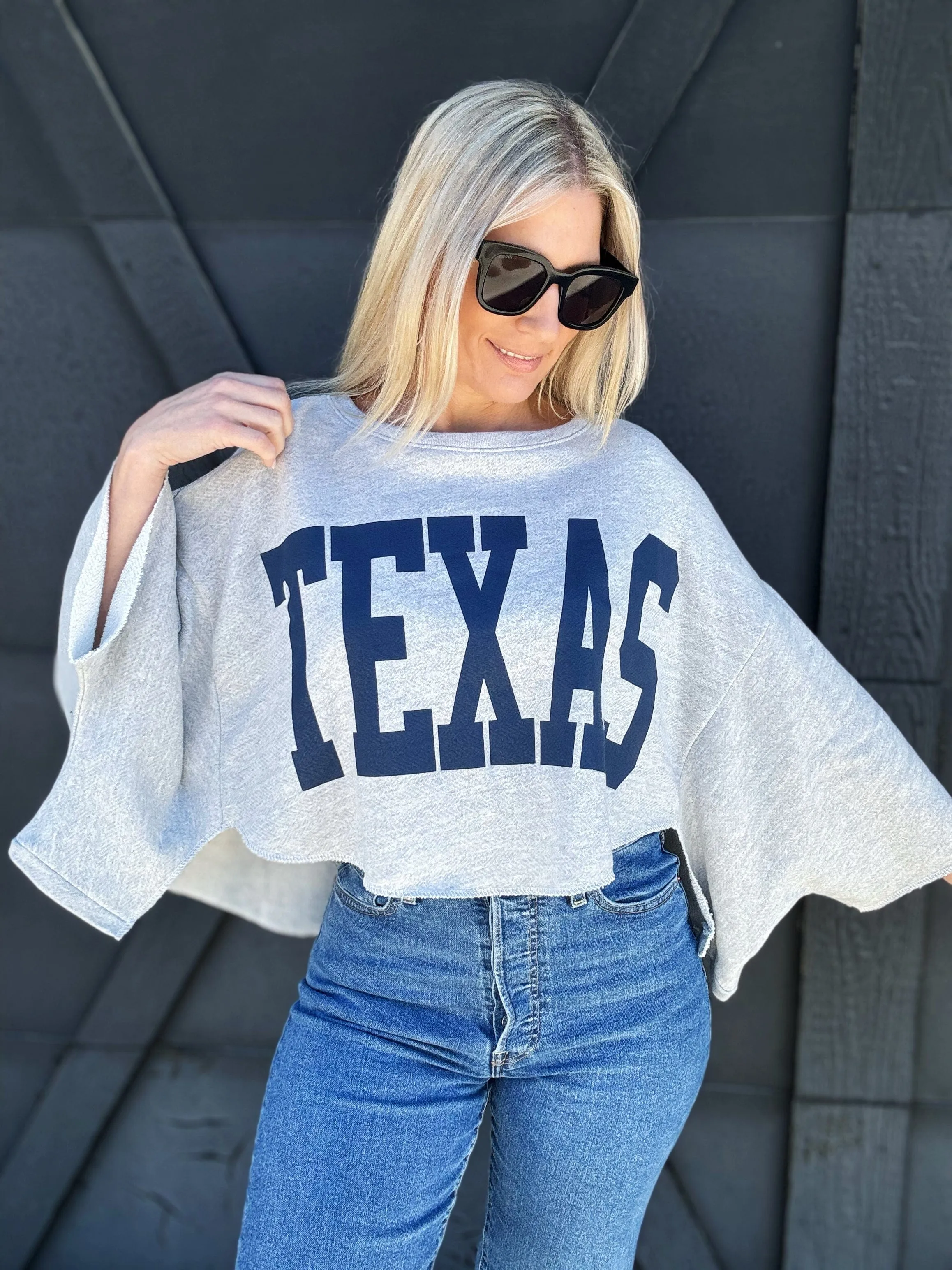 Oversized Texas Crop In Heather Grey