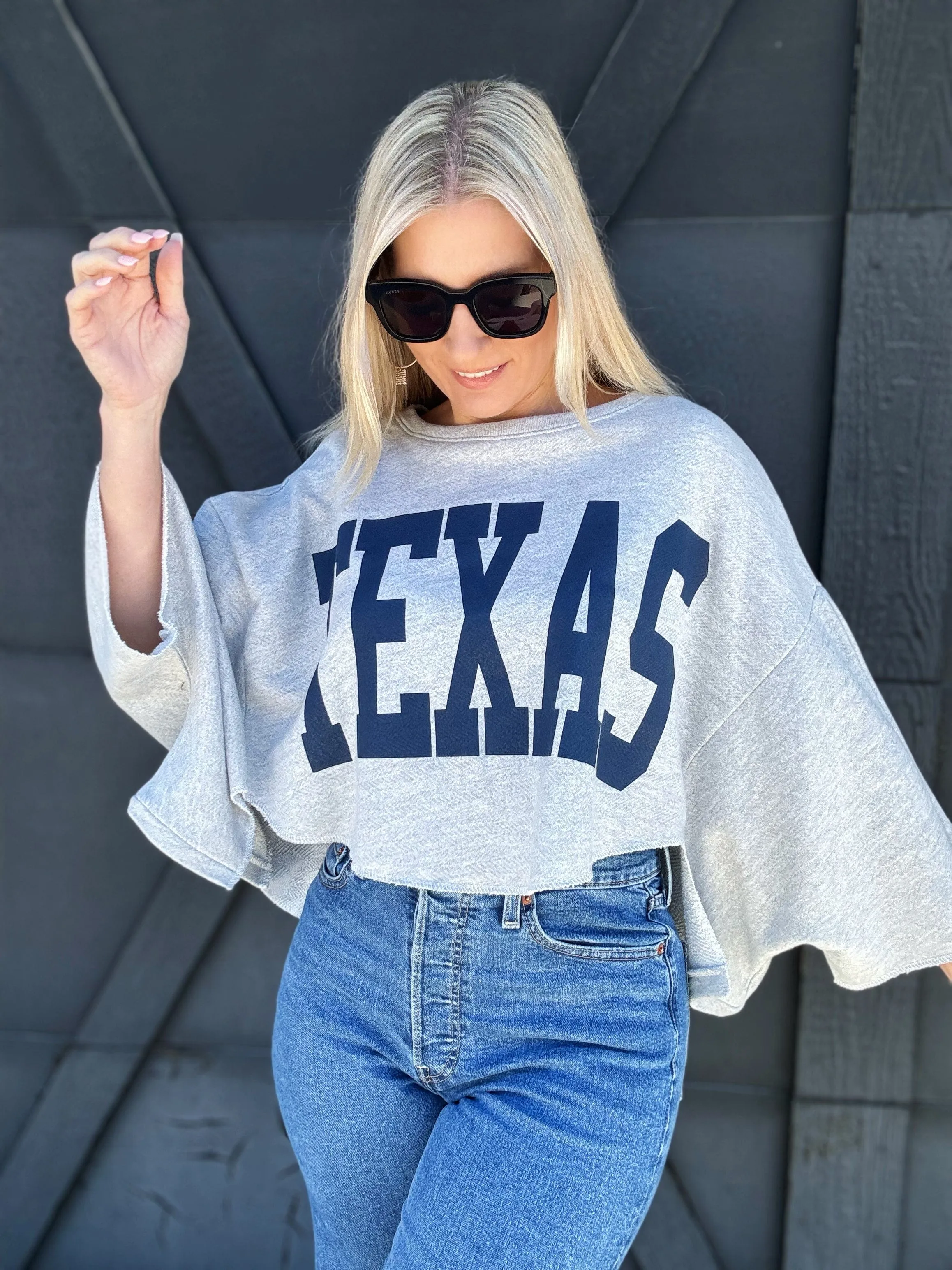 Oversized Texas Crop In Heather Grey