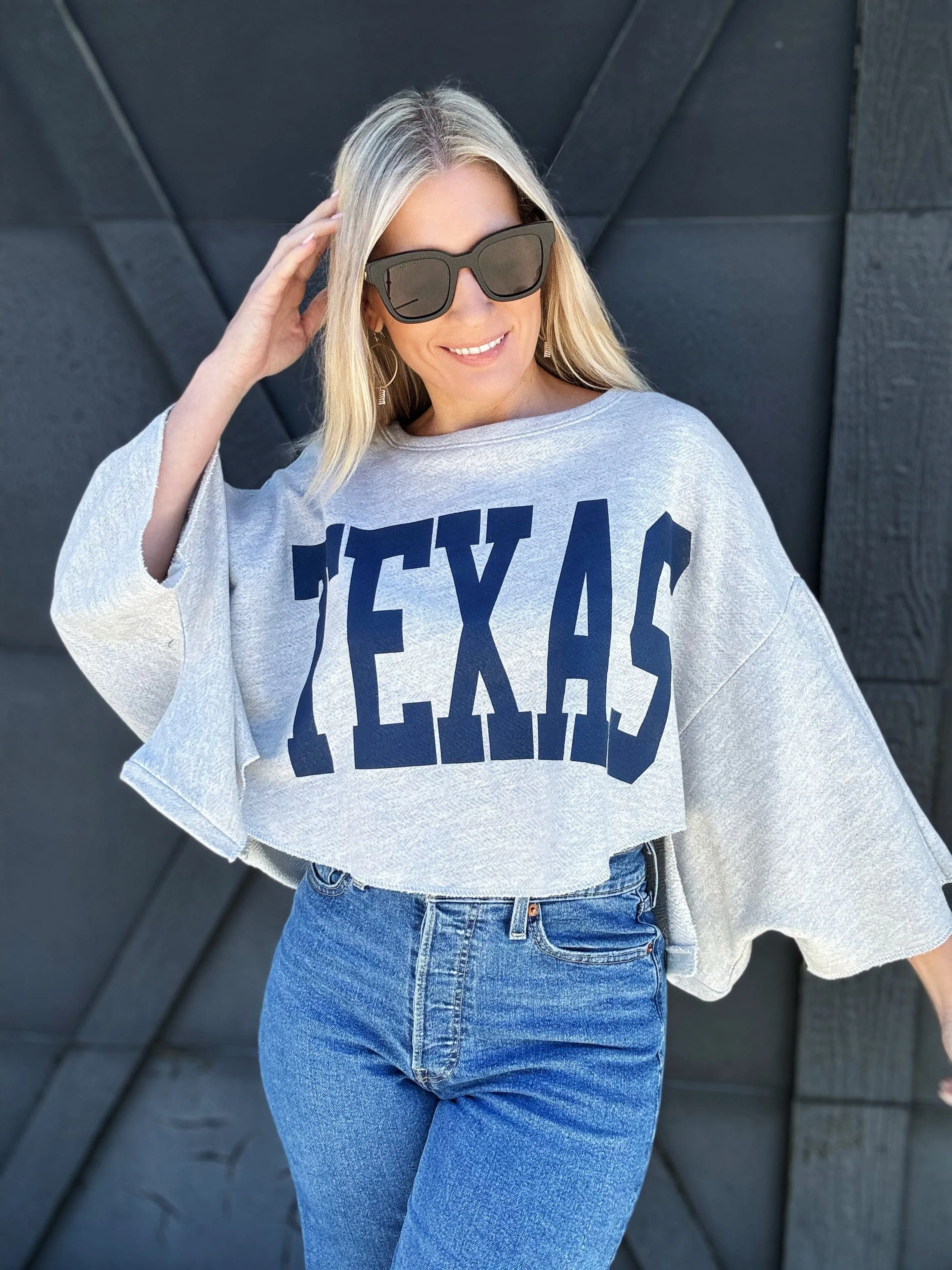 Oversized Texas Crop In Heather Grey