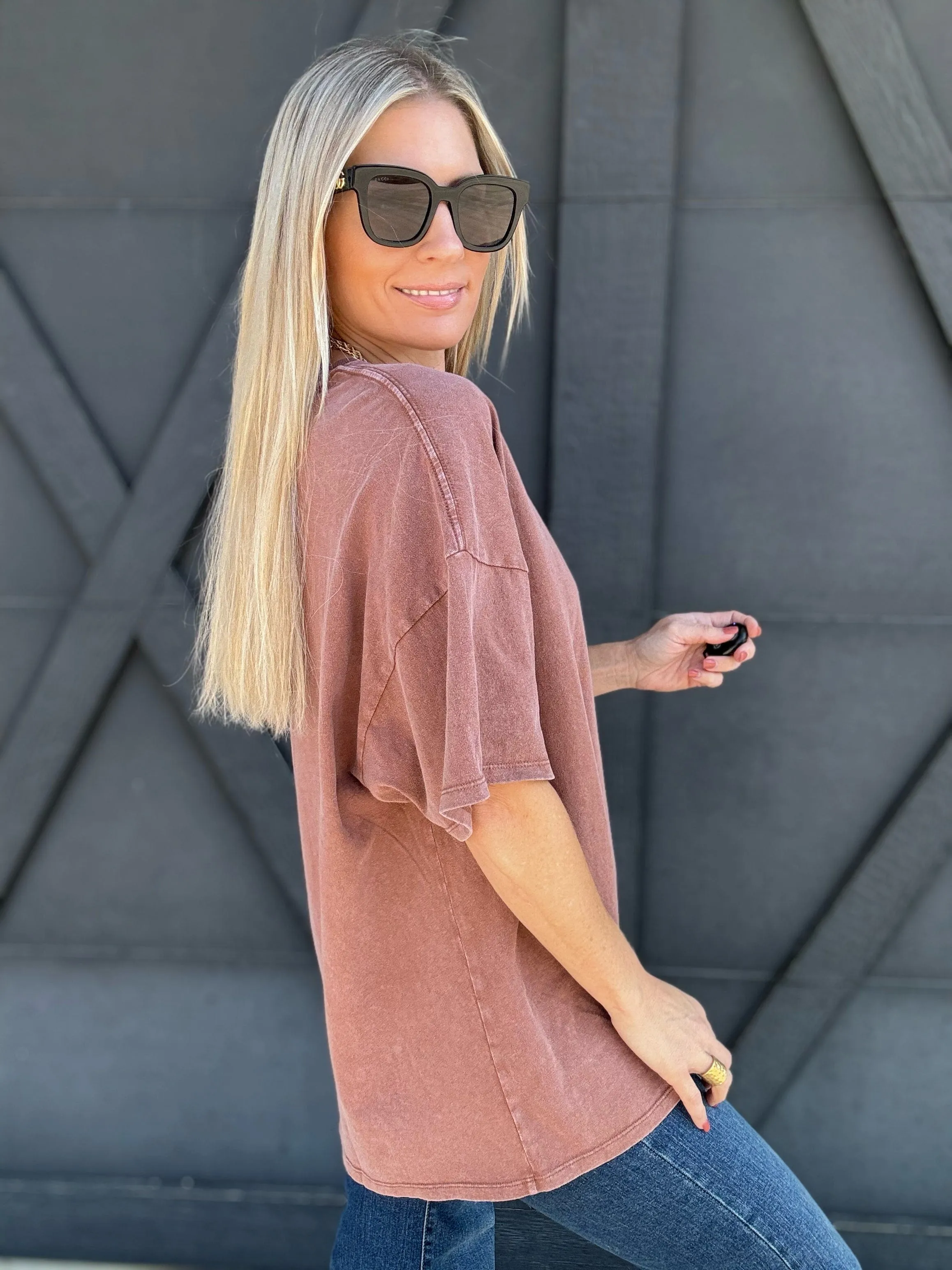 Oversized Washed Cotton T-Shirt In Chestnut