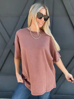 Oversized Washed Cotton T-Shirt In Chestnut