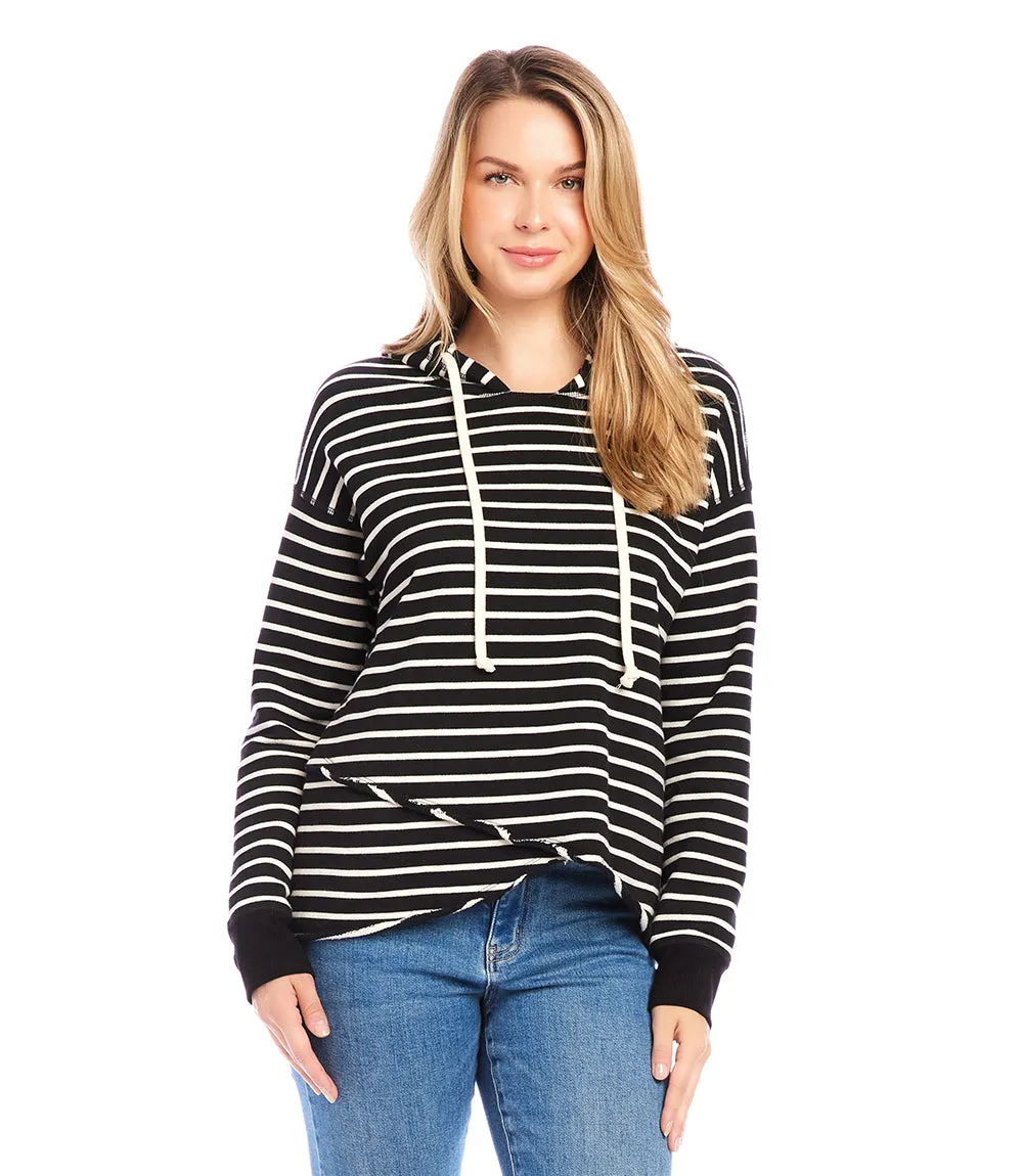 Petite Size Stripe Asymmetric Hem Hoodie