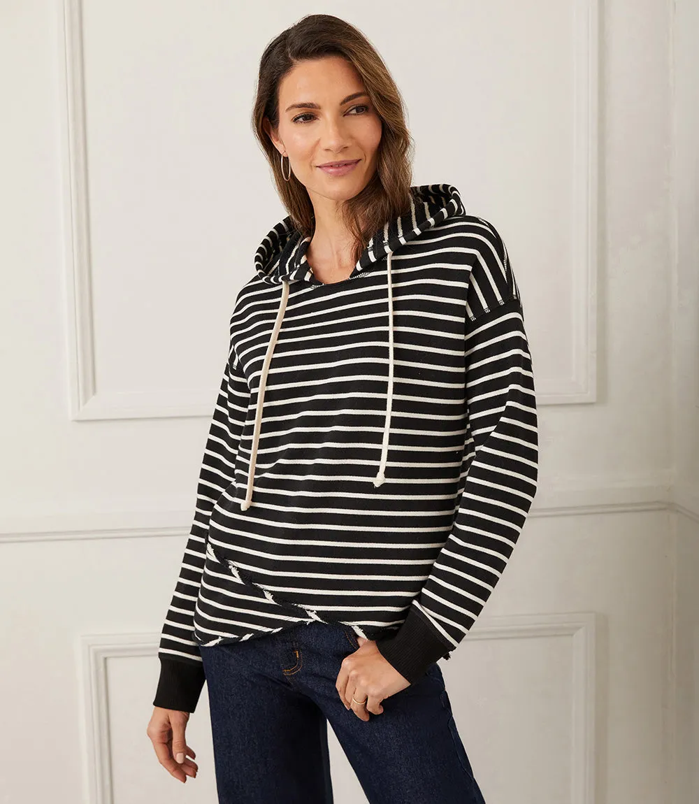 Petite Size Stripe Asymmetric Hem Hoodie