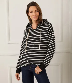 Petite Size Stripe Asymmetric Hem Hoodie