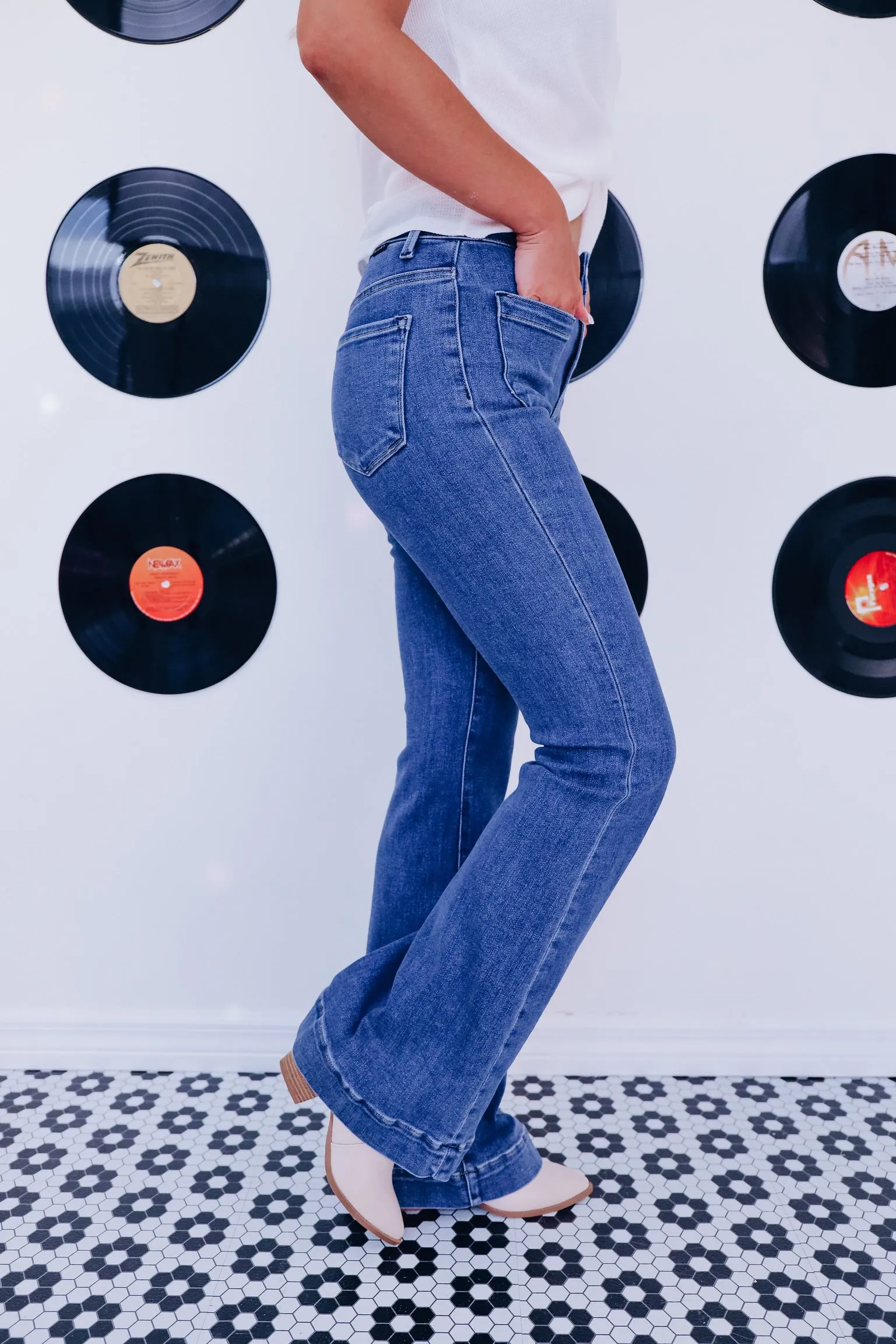 Polly Patch Pocket Flare Jeans -Dark Wash