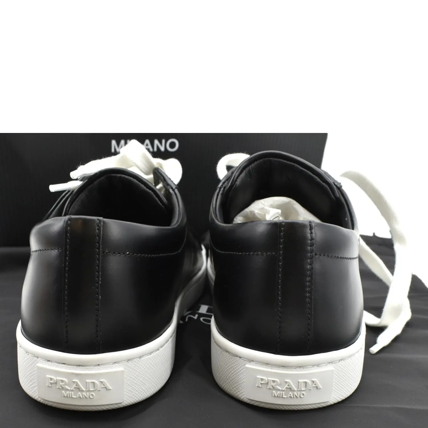 PRADA Logo Black And White Leather Sneakers Size 39 1/2