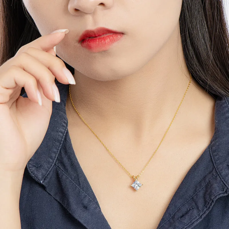 Princess Cut Moissanite Diamond Pendant Necklace