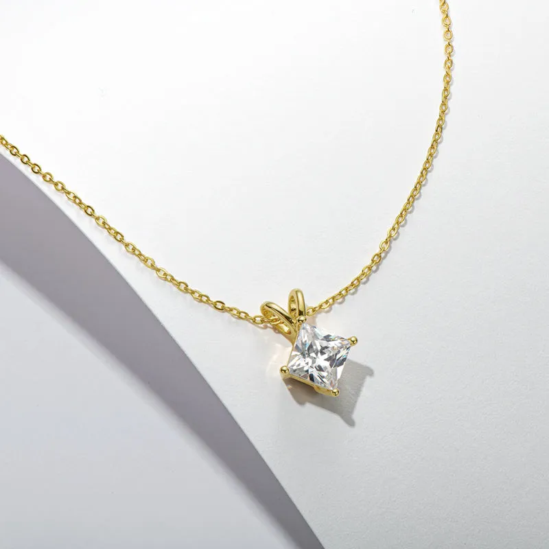 Princess Cut Moissanite Diamond Pendant Necklace