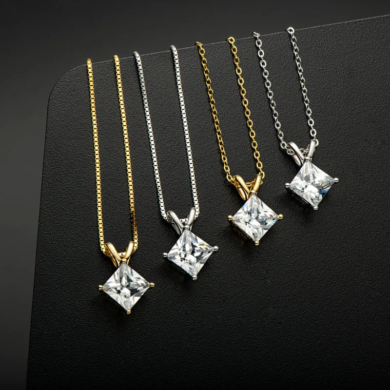 Princess Cut Moissanite Diamond Pendant Necklace