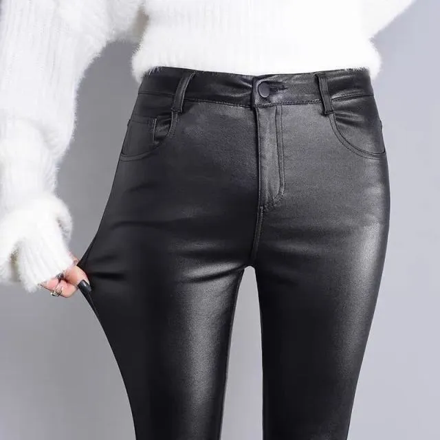 PU High Elastic Slim Pencil Leather Pants