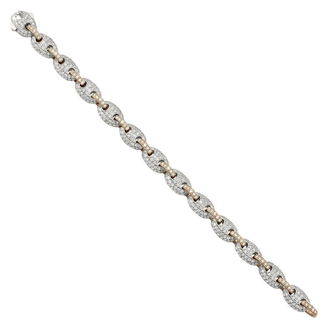 Puff Link Diamond Bracelet in Two Tone 14k Gold 9.5mm 10 Ctw