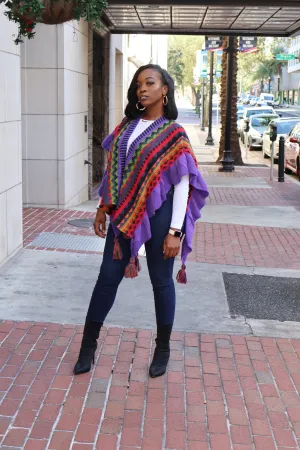 Purple Multicolor Crochet Ruffle Ruana