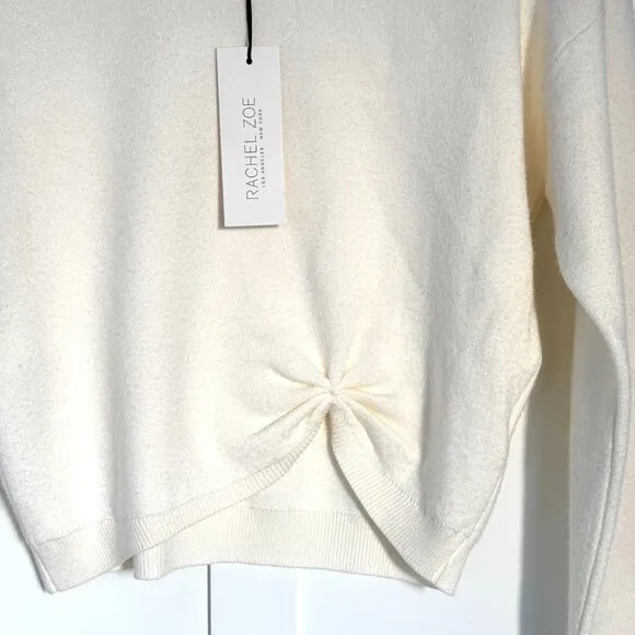 Rachel Zoe Light Pullover Ivory Sweater Crew Neck Long Sleeve Twist Detail Sz L
