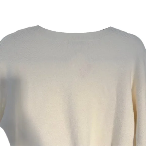 Rachel Zoe Light Pullover Ivory Sweater Crew Neck Long Sleeve Twist Detail Sz L