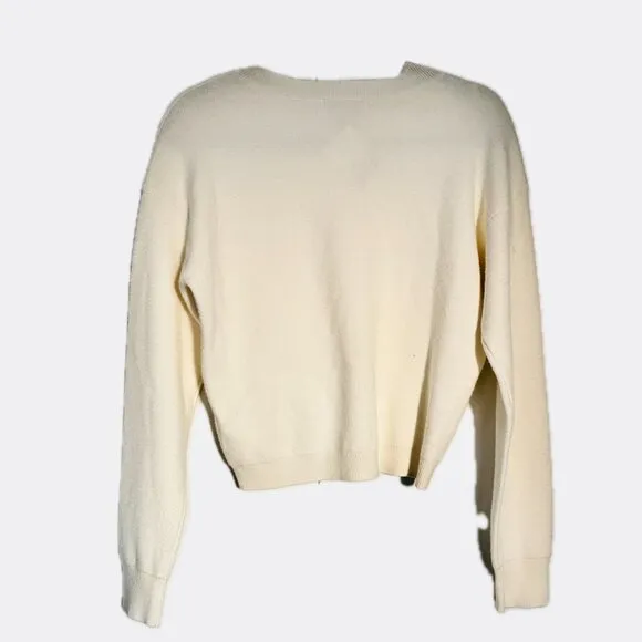 Rachel Zoe Light Pullover Ivory Sweater Crew Neck Long Sleeve Twist Detail Sz L