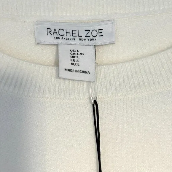 Rachel Zoe Light Pullover Ivory Sweater Crew Neck Long Sleeve Twist Detail Sz L