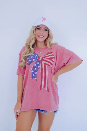 Red White & Blue Lace Bow Graphic Tee